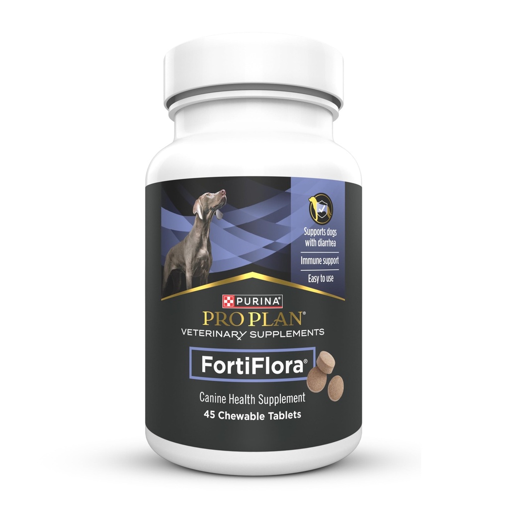 Purina Pro Plan Veterinary Supplements FortiFlora Daily Probiotics for Dogs Chewable Tablets for Digestive Gut Health and Diarrhea - 45 ct. Canister