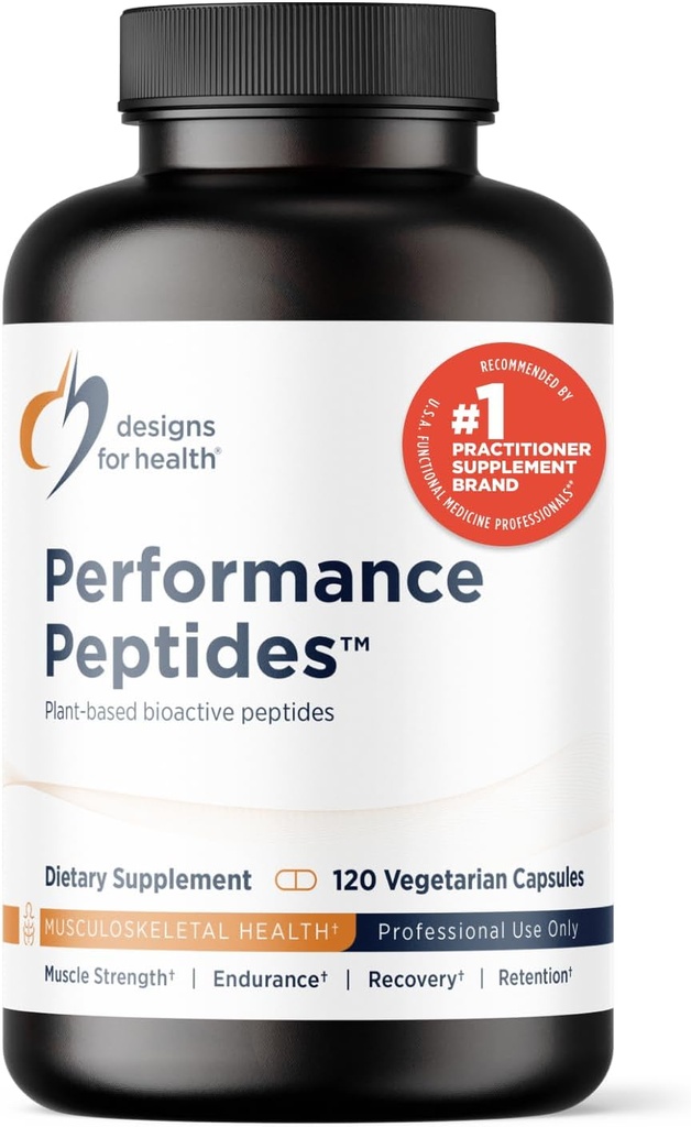 Designs for Health Performance Peptides - Supports Muscle Health, Healthy Aging & Body Composition - Plant-Based Peptide Muscle Recovery Supplements (120 Capsules)