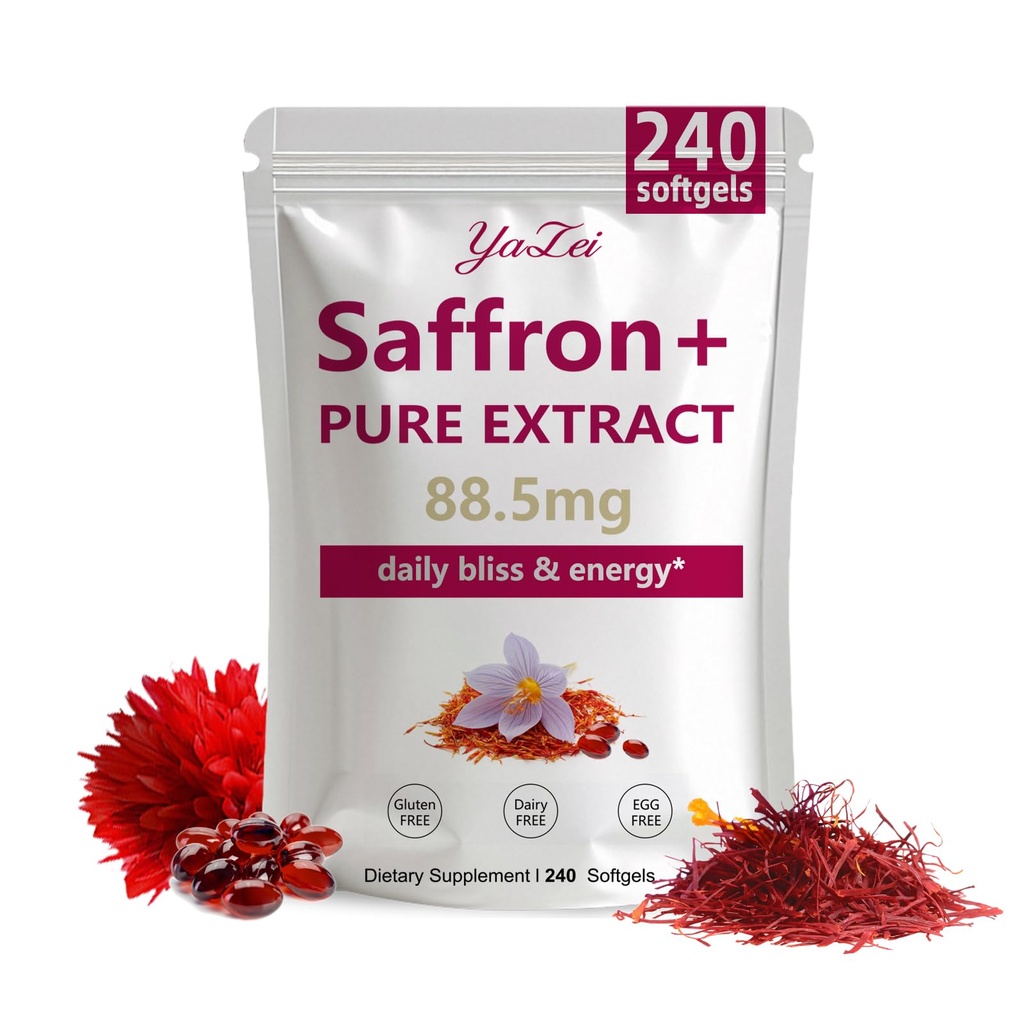 Saffron Extract Supplements 88.5mg,240 Softgels, 4 Month Supply- Boost Energy & Mood, Support Eye & Heart Health- Vegan, Gluten Free