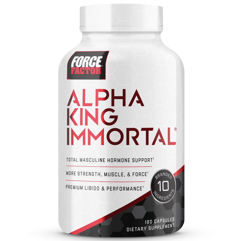 Force Factor Alpha King Immortal Total Hormone Support Testosterone Booster for Men with Fenugreek Seed, Reduce Estrogen, Build Muscle, Improve Strength & Enhance Performance, 180 Capsules