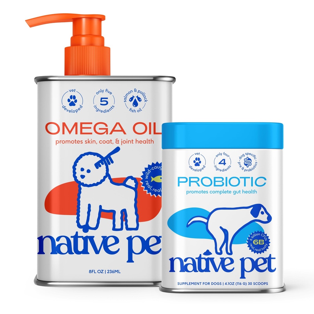 Native Pet Omega Oil for Dogs (8 oz.) & Probiotic for Dogs (4.1 oz.)