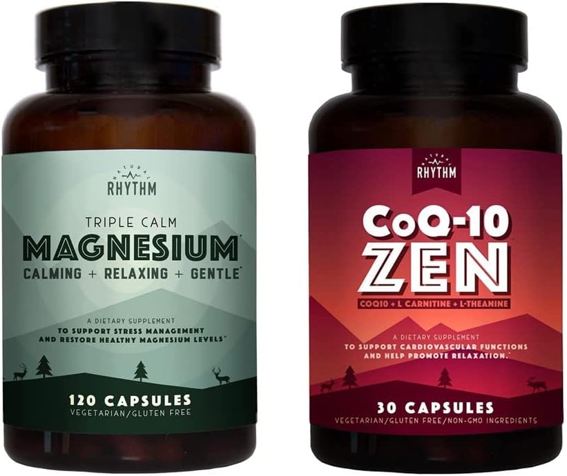 Natural Rhythm Cardio Calm Bundle - Triple Calm Magnesium 150mg, 120 Capsules + CoQ10-ZEN (Coenzyme Q10 + L-Carnitine + L-Theanine), 30 Capsules