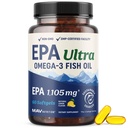 EPA Ultra 1,105MG | Heart Health & Cellular Function Support | Omega 3 Fish Oil | 1,650MG Total Omega-3 Fatty Acids | High Strength EPA Supplement | Sustainably Sourced & Gluten-Free | 60 Ct.