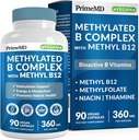 Methylated B Complex with Methylfolate and B12 Methylcobalamin 1000 mcg - Methylated Multivitamin for Energy, Brain Function, and Wellness - Vitamin B Complex for Men & Women (90 Servings) (Pack of 1)