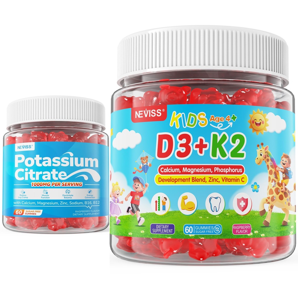 Kids Vitamin D3 K2 Gummies 2 Pack + Potassium Citrate Gummies 2 Pack