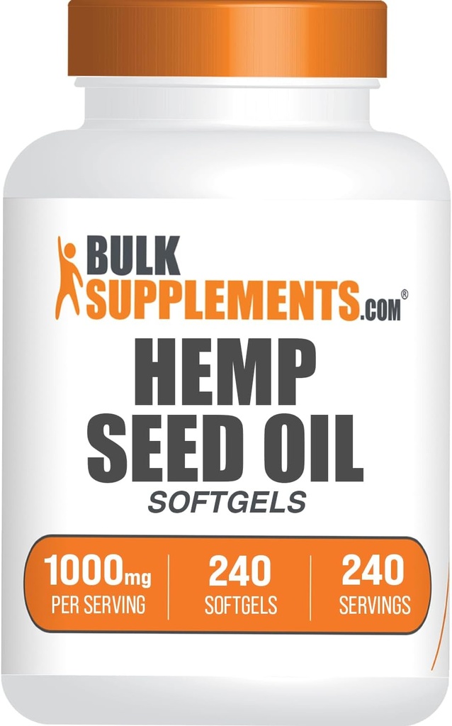 BulkSupplements.com Hemp Seed Oil Softgels - Omega 3 Supplement, Herbal Supplement, Hemp Seed Oil 1000mg - Gluten Free, 1 Softgel per Serving, 240 Count (Pack of 1)