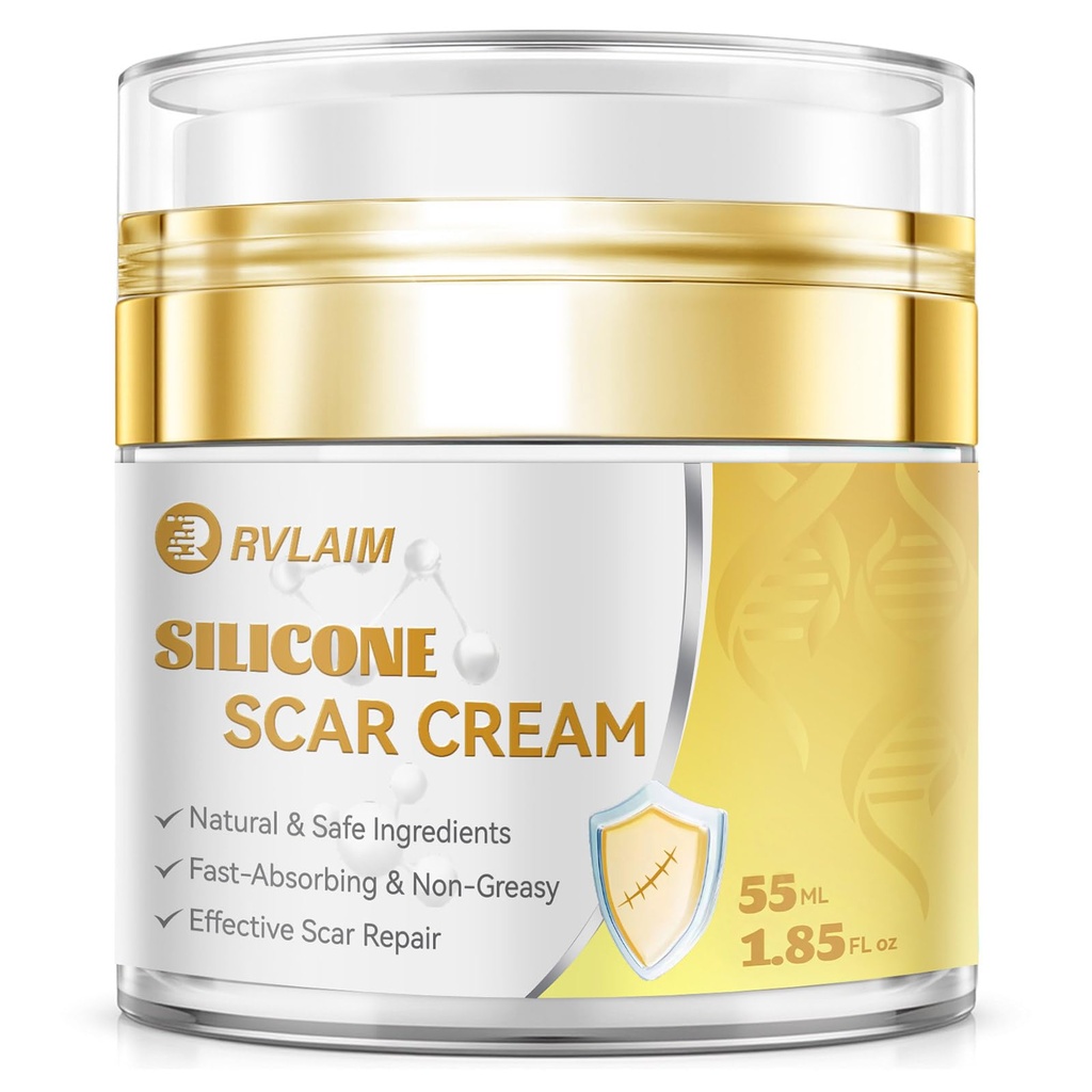 Scar Cream Silicone Scar Gel, Scar Cream for Surgical Scars, Advanced Scar Removal Cream for C-Section, Injury, Acne, Burns, Keloids, Stretch Marks, Old & New Scars, 1.85 Oz (55g)