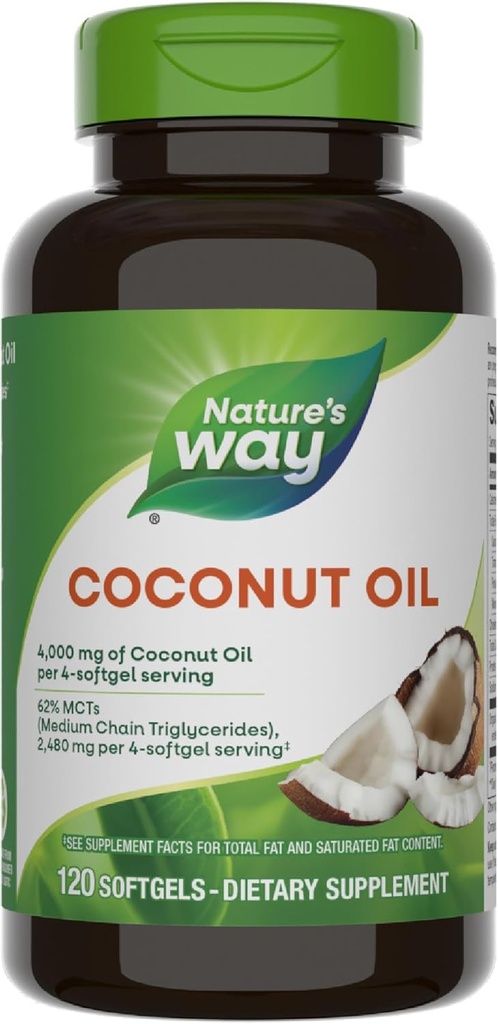 Nature's Way Coconut Oil, 62% MCTs(1), Hexane Free, 120 Softgels (Packaging May Vary)