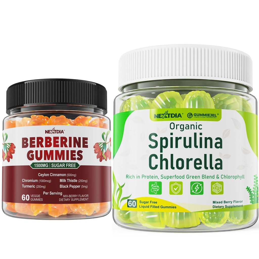 Nextdia Organic Spirulina Chlorella Gummies + Berberine Supplement