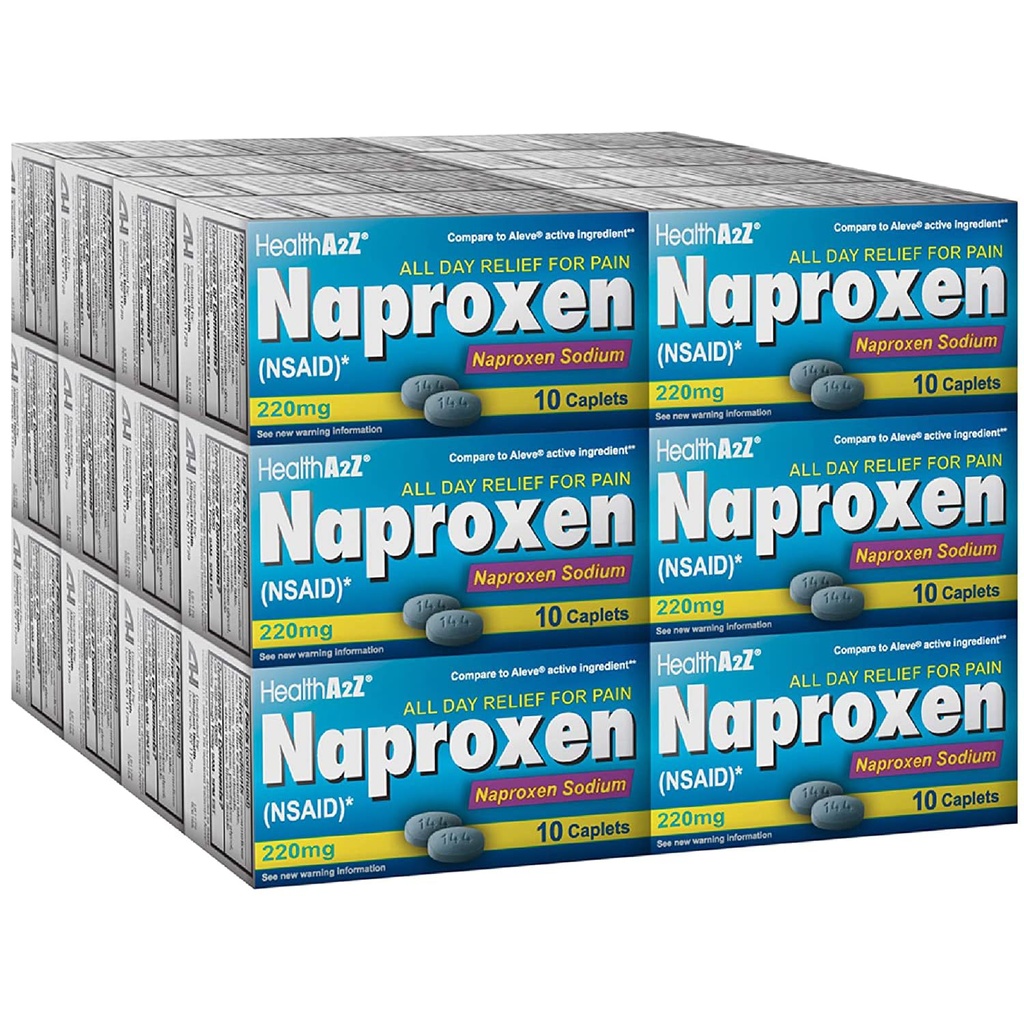 HealthA2Z Naproxen Sodium 220mg | 24 Pack of 10 Caplets Each | Value Package | 240 Caplets in Total | Pain Relief