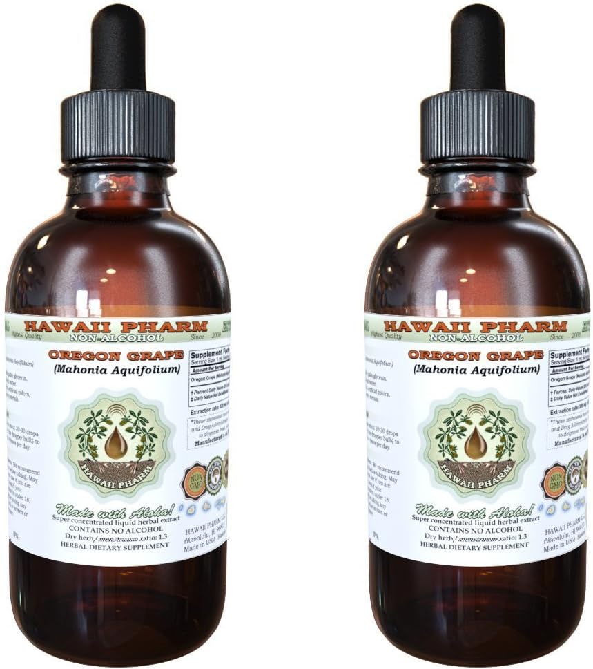 Hawaii Pharm Oregon Grape Alcohol-Free Liquid Extract, Oregon Grape (Mahonia aquifolium) Dried Root Glycerite Natural Herbal Supplement, USA 2x2 fl.oz