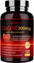 ZEBORA CoQ10-300mg with Trans-Resveratrol, PQQ & Vitamin E - High Absorption Coenzyme-Q10 with BioPerine - Powerful Antioxidant for Heart & Energy-Production,120 Veggie Capsules