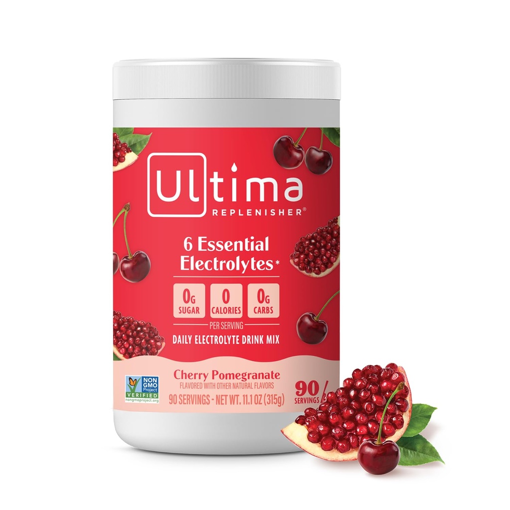 Ultima Replenisher Daily Electrolyte Powder Drink Mix – Sugar Free – Cherry Pomegranate, 90 Servings – Hydration Powder with 6 Electrolytes & Minerals – Keto Friendly, Vegan, Non-GMO