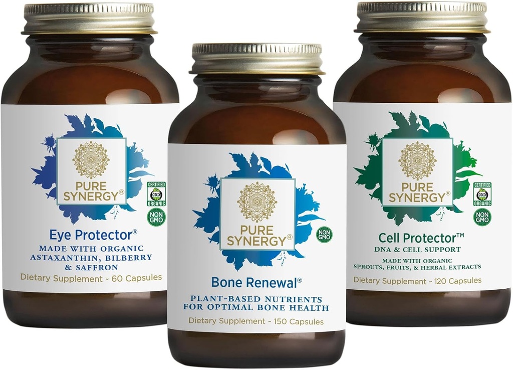 PURE SYNERGY Vibrant Aging Bundle | for Bone Health with Calcium, Magnesium, and K2 | for Eye Health with Astaxanthin | Cellular Support Supplement with Selenium | Non-GMO and Vegan