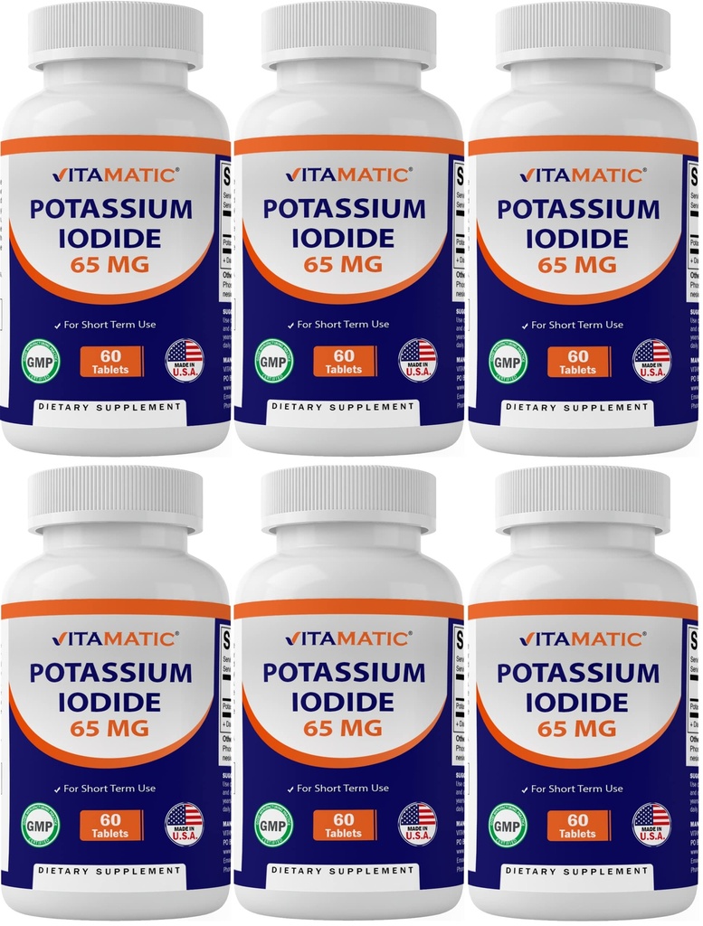 Vitamatic Potassium Iodide 65 mg per Serving – 60 Tablets (Pack of 6) Thyroid Support – 360 Tablets Total