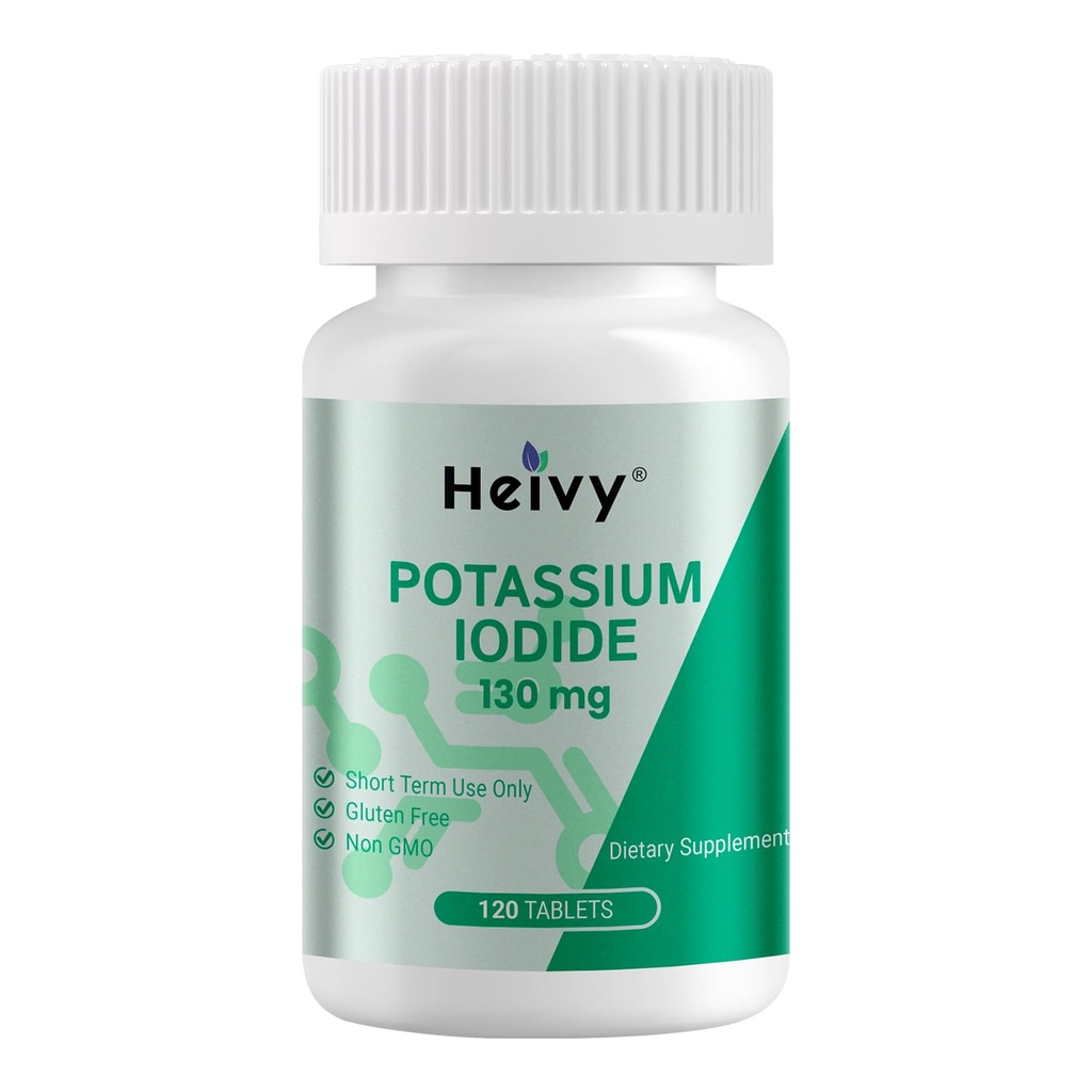 Heivy Potassium Iodide 130mg - 120 KI Tablets – KI Pills for Emergency Use, Thyroid & Immunity Support – Potassium Supplements, YODO Naciente, Yoduro de Potasio – Made in USA