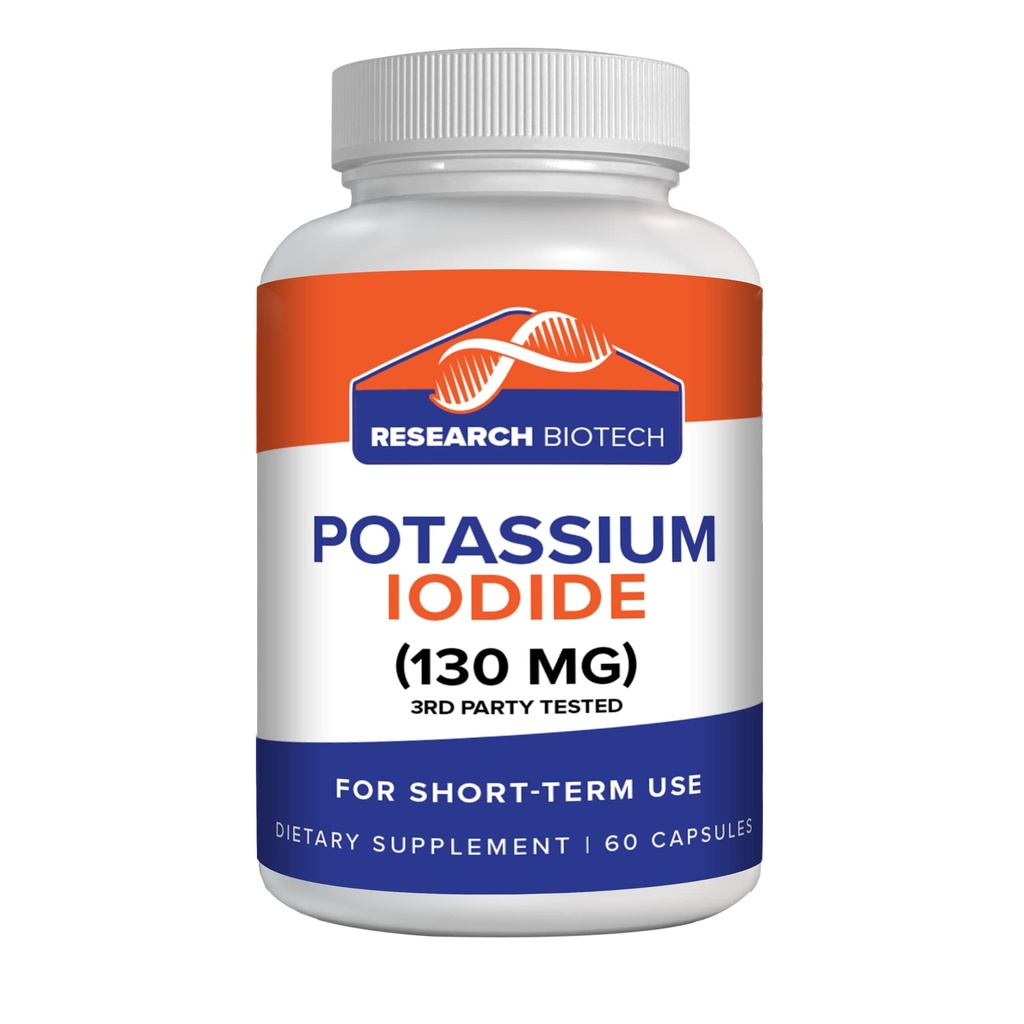 Potassium Iodide Supplement Tablets Pills 130mg - 60 Capsules Dietary Thyroid Support Protector, KI Iodine Tablet Vitamins Best Potasium YODO Naciente … by Research Biotech Group