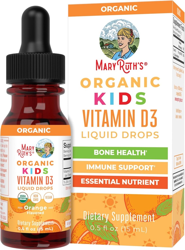 MaryRuth Organics USDA Organic Vitamin D3 Liquid Drops for Kids | 640 IU Vitamin D3 Per Serving | Kids Immune Support & Bone Health Supplement | Formulated for Ages 4-13 | 0.5oz | 30 Servings