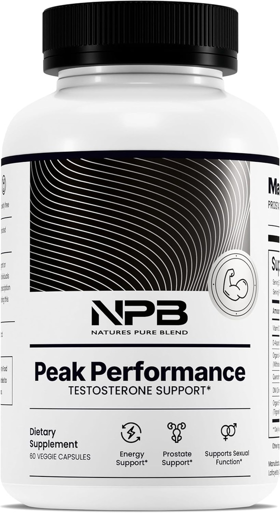 Nature's Pure Blend Peak Performance – Testosterone Supplement for Men with D-Aspartic Acid, Ashwagandha & DIM – Mens Prostate Health Support, Muscle Strength & Energy – Prostate Supplement