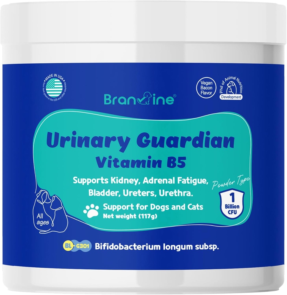 Urinary Guardian for Dogs and Cats - Supports Kidney, Adrenal Fatigue, Bladder, Urethers, Urethra, Vegan Bacon Flavor (117g) (Vitamin B5)