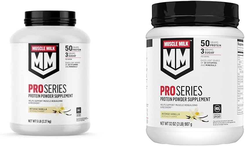 Muscle Milk Pro Series Protein Powder Supplement, Intense Vanilla, 5 Pound 28 Servings & 2 Pound 11 Servings, 50g Protein, 20 Vitamins & Minerals