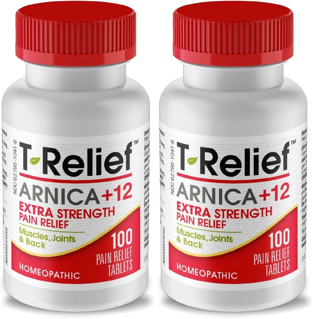 T-Relief Extra-Strength Arnica +12 Natural Relieving Actives for Back Pain Joint Soreness Muscle Aches & Stiffness, Whole Body Fast-Acting Relief for Women & Men - 100 Tablets (2 Pack)