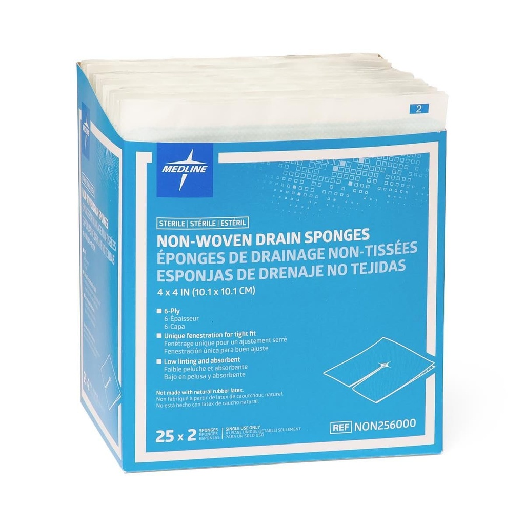 Medline Gauze Sponge 4'' X 4'' Drain 6 Ply, NON256000 50 Count