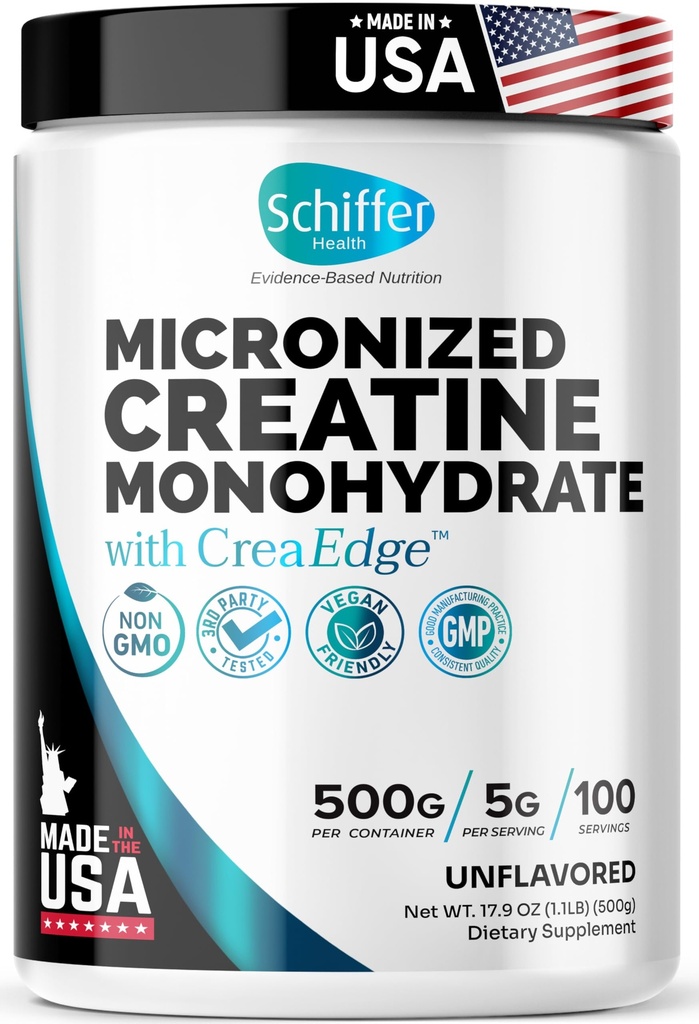 Creatine Monohydrate Powder 500g – Supports Muscle Growth, Strength & Cognitive Function*, 5g per Serv - 100 Servings, Pure Micronized Creatine for Enhanced Performance, Unflavored, 17.9 oz