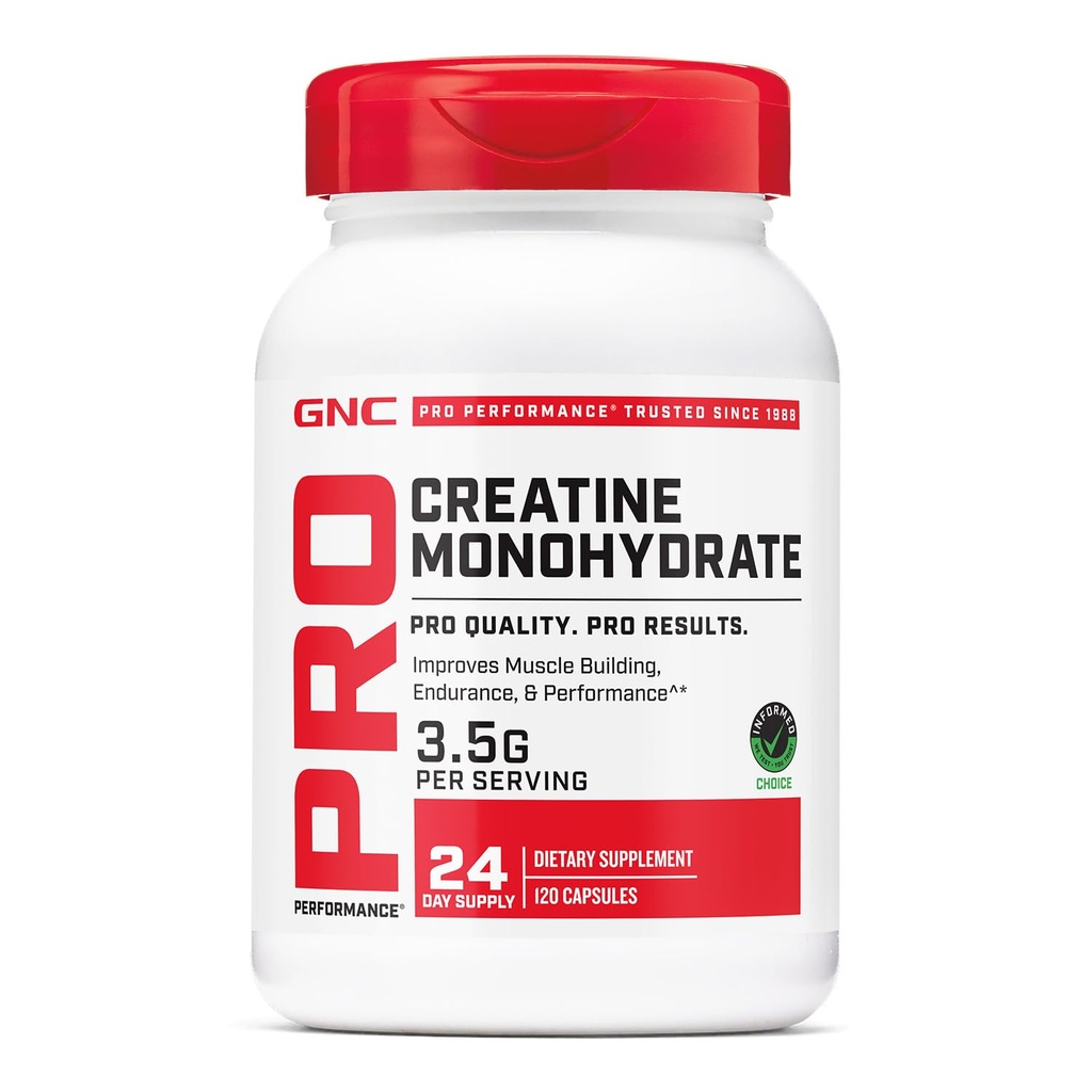GNC Pro Performance Creatine Monohydrate, Improves Muscle Building, Endurance, Performance, 3.5g, 120 Capsules