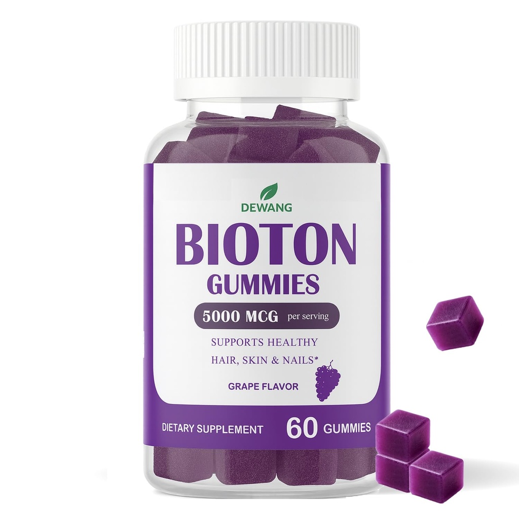 DEWANG Biotin Gummies 5000mcg – Hair, Skin & Nails Support with Zinc & Vitamin C – Vegan Sugar-Free Non-GMO – 60 Count
