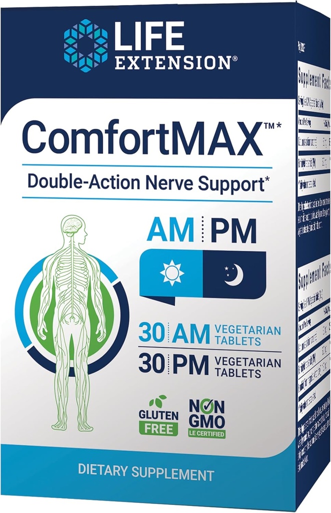 Life Extension ComfortMAX™, honokiol and Pea for Nerve Support & discomfort Relief, Gluten-Free, Non-GMO, Vegetarian, 60 Tablets