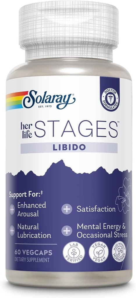 SOLARAY Libido her Life Stages - Supports Natural Lubrication and Libido Increase for Women - Shatavari, Fenugreek, Organic Ashwagandha Capsules - Made Without Hormones - 30 Servings, 60 VegCaps