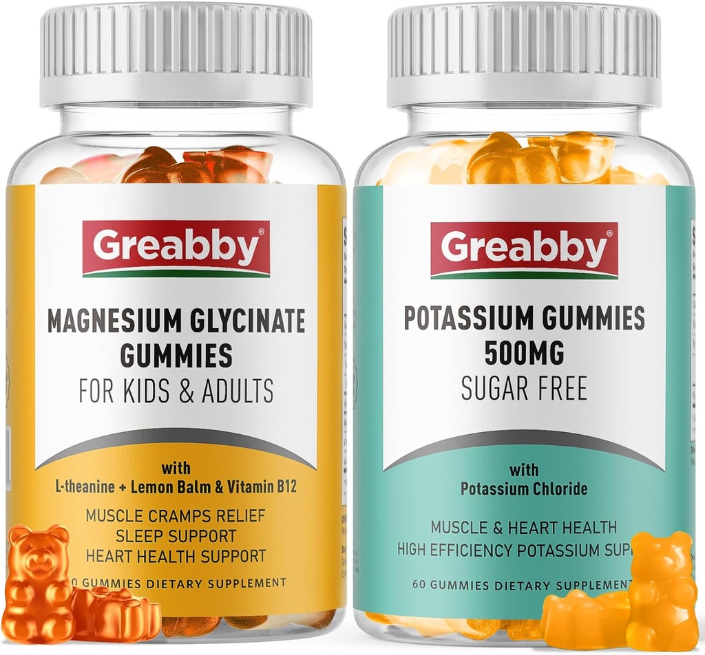 Potassium Magnesium Gummies, Potassium Chloride 500mg, Magnesium Glycinate 300mg, Mineral Supplements for Family