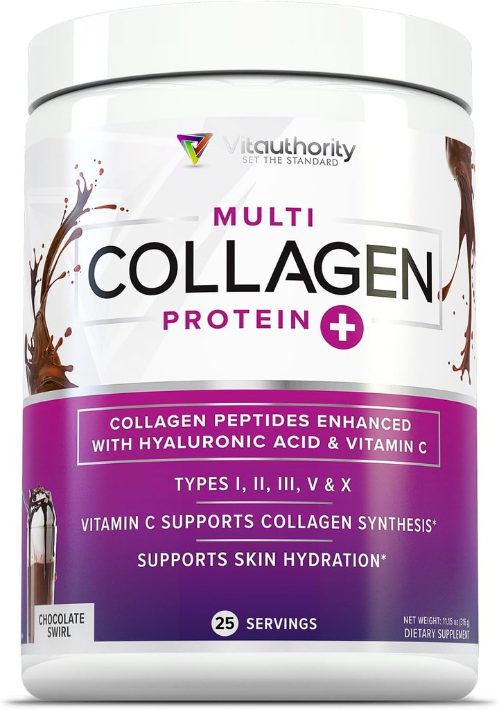 Multi Collagen Peptides Powder for Women - Hydrolyzed Chocolate Collagen Powder for Women with Types I II III V & X Vitamin C & Hyaluronic Acid for Hair Skin and Nails (Chocolate) - 30 Servings