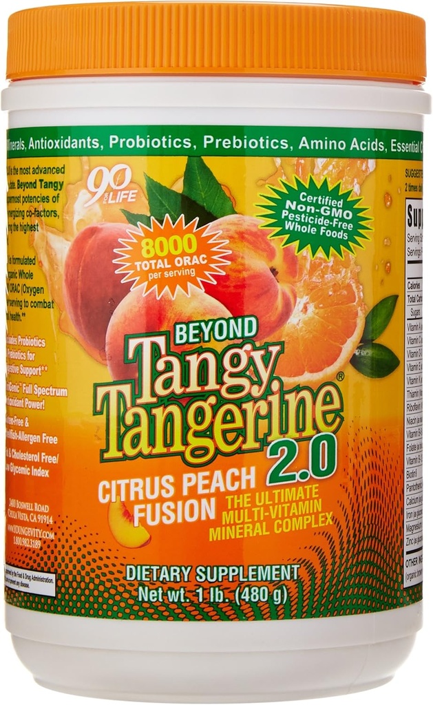 Youngevity Beyond Tangy Tangerine 2.0 Citrus Peach Fusion Multi-Vitamin & Mineral Complex - Made with Natural & Whole Foods | 8,000 ORAC (3 Canisters)