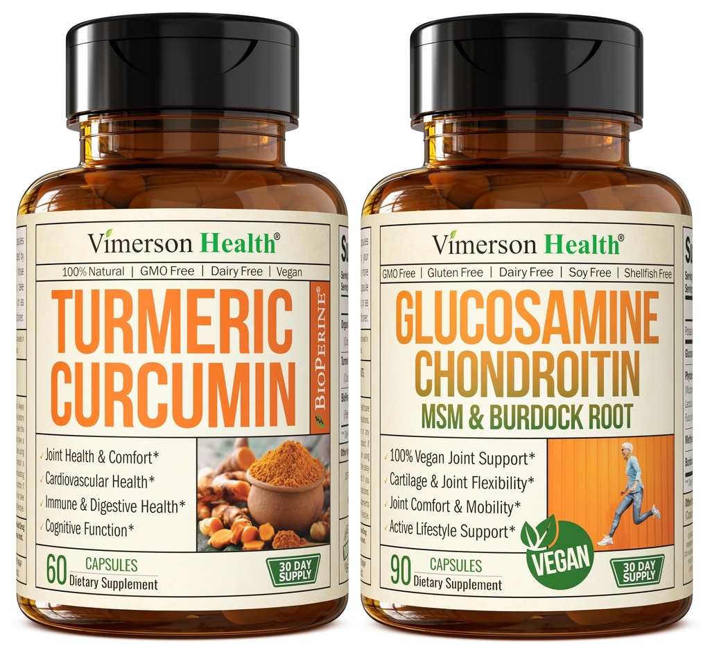 Turmeric Curcumin with Black Pepper Extract & Vegan Glucosamine Chondroitin MSM Joint Support Supplement