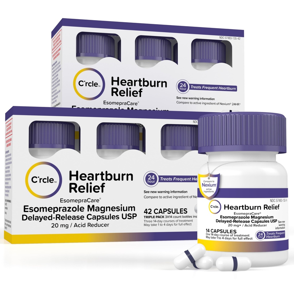 Esomeprazole Magnesium 20mg Capsules - Heartburn Medicine - 24 Hour Acid Reducer - Delayed Release Mini Capsules - Acid Reflux Medicine and Digestive Support - Six 14 Ct Bottles