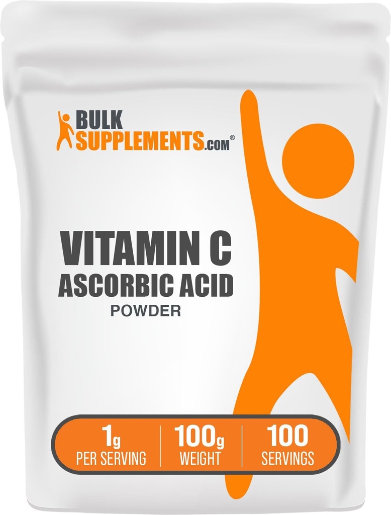 BulkSupplements.com Ascorbic Acid Powder - Vitamin C Supplement, for Immune Support - Ascorbic Acid Food Grade, Gluten Free, 1g per Serving, 100g (3.5 oz) (Pack of 1)