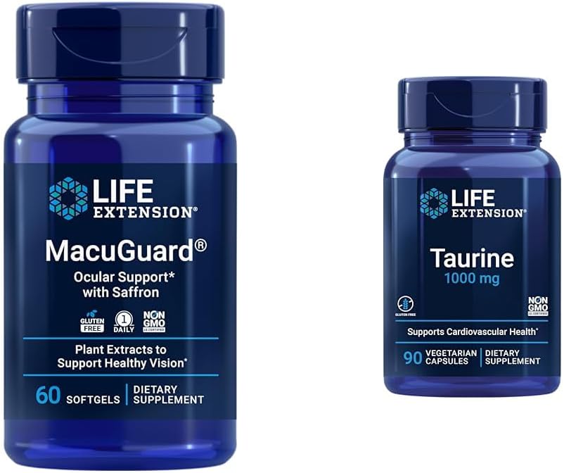 Life Extension MacuGuard Eye Health Supplement with Saffron & Taurine Heart Health Capsules Bundle