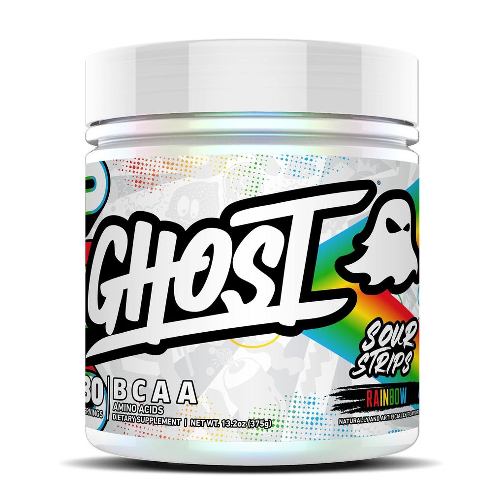 GHOST BCAA Powder Amino Acids Supplement, Sour Strips - 30 Servings - Sugar-Free Intra, Post & Pre Workout Amino Powder & Recovery Drink, 7G BCAA
