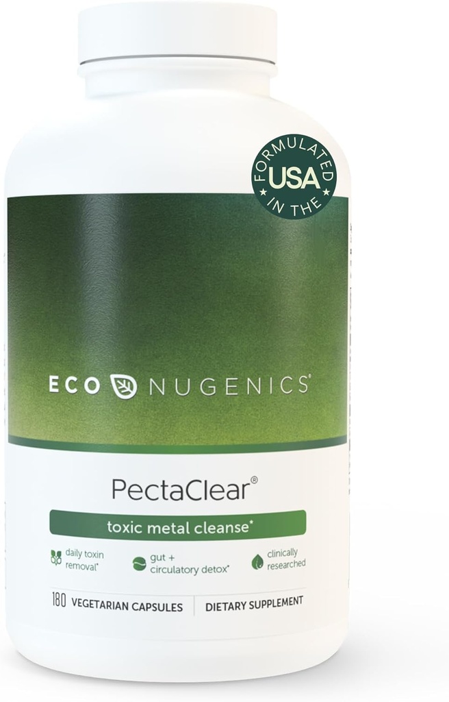 EcoNugenics PectaClear Detox Supplement for Toxic Metal Cleanse – Naturally & Safely Eliminates Toxins for Gut, Liver & Kidney Detox & Repair – Helps with Energy, Weight, Hormone Balance, 180 Capsules