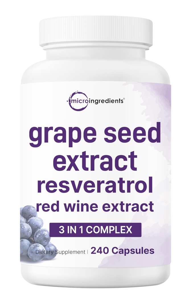 Micro Ingredients Grape Seed Extract, 240 Capsules | 3-in-1 Antioxidant Blend with Resveratrol & Red Wine Extracts | Max Strength Polyphenols Supplement | Non-GMO