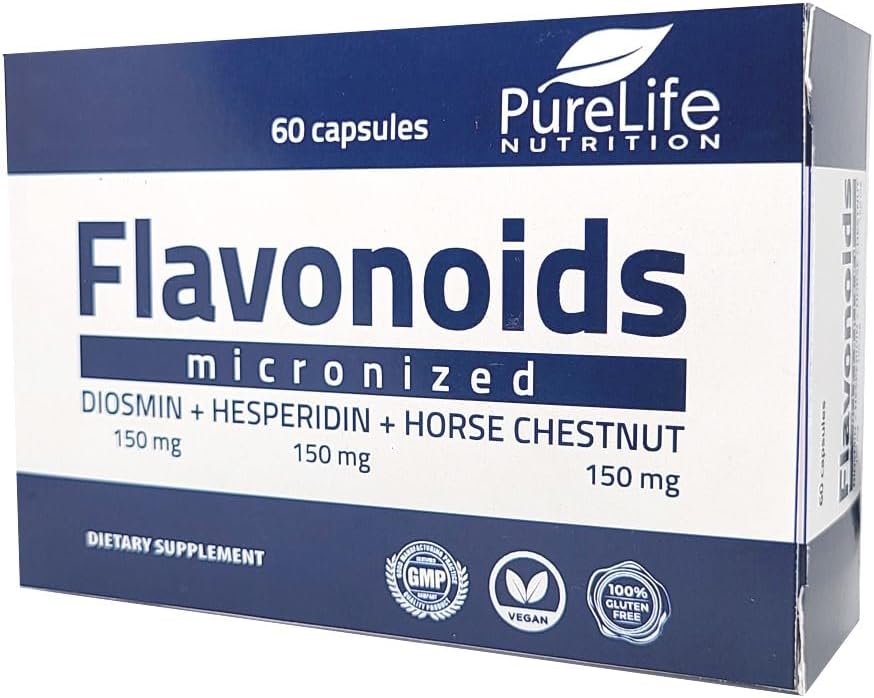 Flavonoids 60 days Support Healthy Circulation, Veins, Capillaries and Lymphatic Drainage- MPFF- Micronized Diosmin 150mg + Hesperidin 150mg + Horse Chestnut150 mg- GMP Certificate, vegan