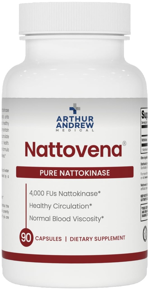 Arthur Andrew Medical, Nattovena, Pure Nattokinase Supplement, Double Strength 4,000 FUs per Capsule, 90