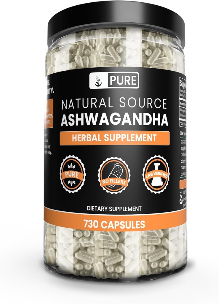 Pure Original Ingredients Ashwagandha (730 Capsules) No Magnesium Or Rice Fillers, Always Pure, Lab Verified