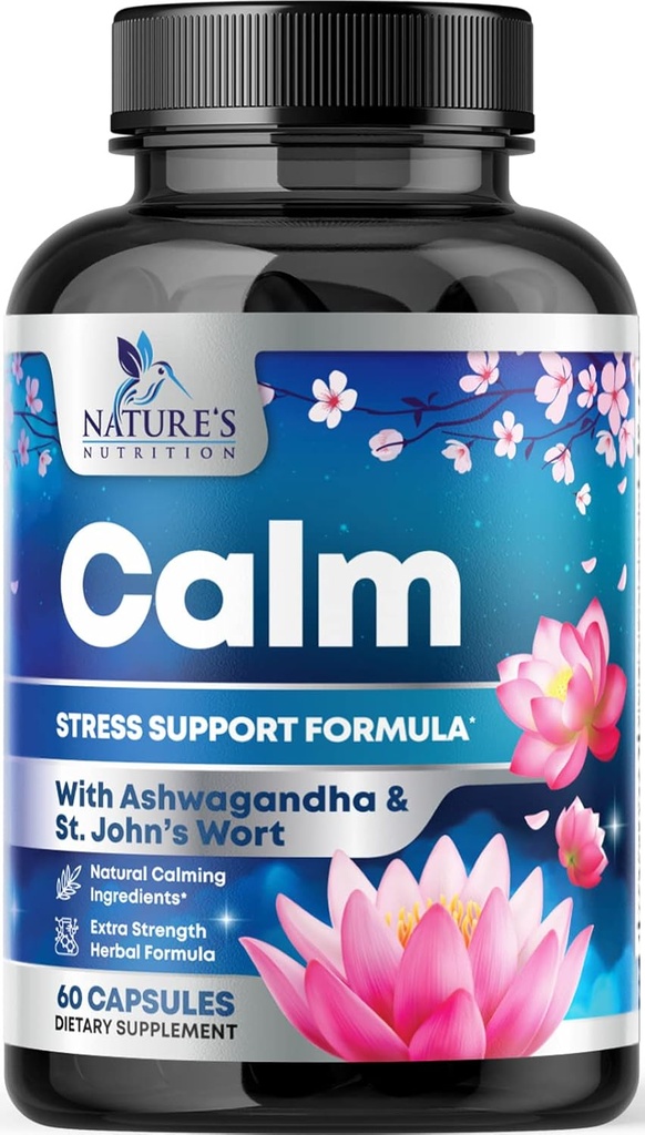 Natural Calm, Unwind & Relax Support - Ashwagandha, GABA, Magnesium, L-Theanine & More - Natural Focus, Energy & Immune Support - Nature's Non-GMO, Vegan, Gluten Free, Bottled in USA - 120 Capsules