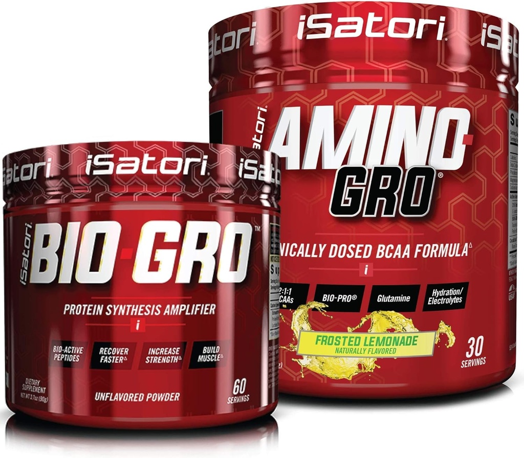 iSatori Bio-GRO Protein Synthesis Amplifier - Unflavored (60 Servings) & iSatori Amino-GRO BCAA Powder - Frosted Lemonade (30 Servings)