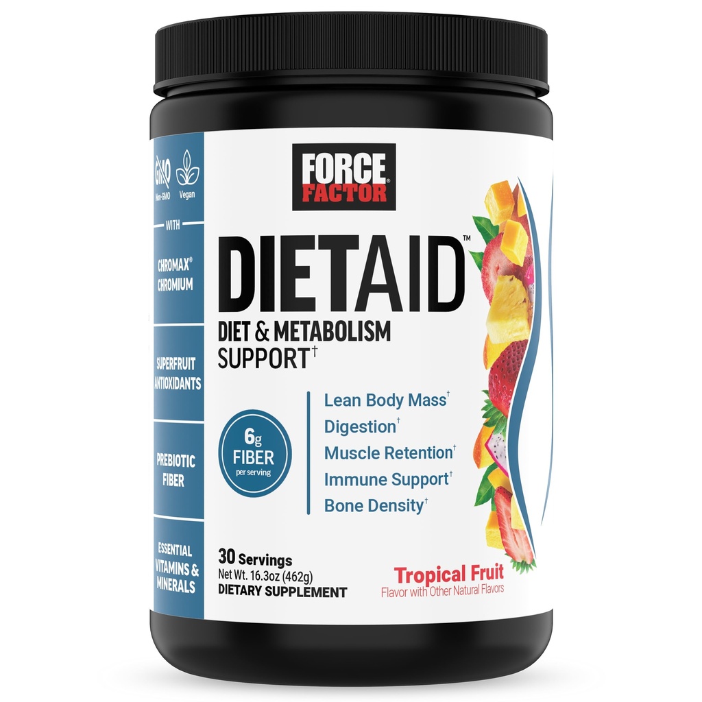 Force Factor Diet Aid Powder, Metabolism Booster & Diet Support Supplement for Lean Body Mass with 15x More Absorbable Chromium, Refreshing & Delicious, Tropical Fruit, 30 Servings