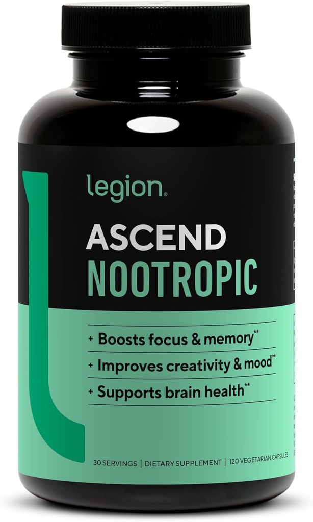 LEGION Athletics Ascend Nootropic - All-Natural Brain Supplements for Memory and Focus - Nootropics Brain Support Supplement with Alpha-GPC - Brain Supplement for Alertness & Mood Support, 30 Servings