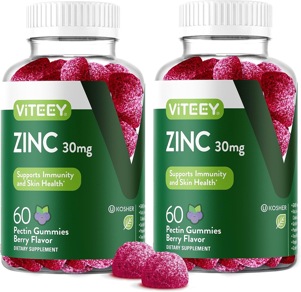 Viteey Zinc Gummies for Men and Women - Zinc Supplements 30mg - Immune Boost & Skin Health - Vegan, Gluten Free - 120 Count